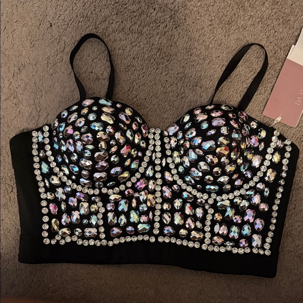 Embellished Black Crop Top
